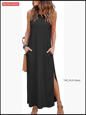 Women's Casual Maxi Dress with Hidden Pockets, Loose Fit